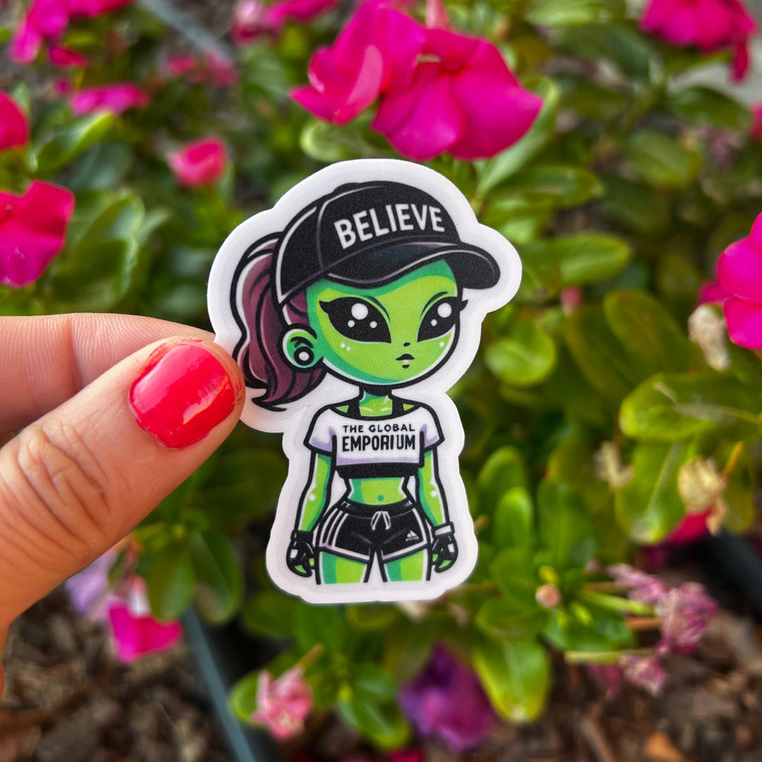 Sporty Alien Believe Vinyl Sticker