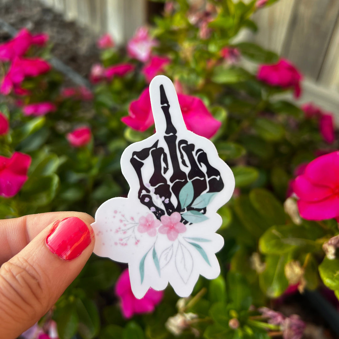 Skeleton Floral Middle Finger Vinyl Sticker
