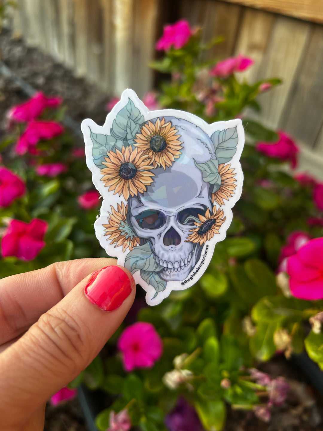 Sunflower Skull Vinyl Sticker