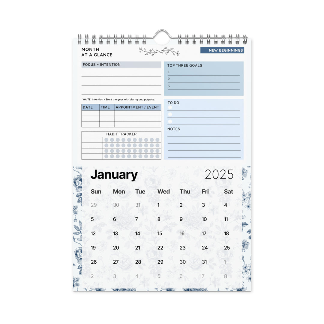 2025 Conscious 12 Month Wall Calendar Floral